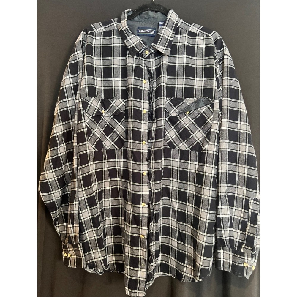 Men's Black & White Plaid‎ Private Club Long Sleeve Button Up Shirt Size 2XL